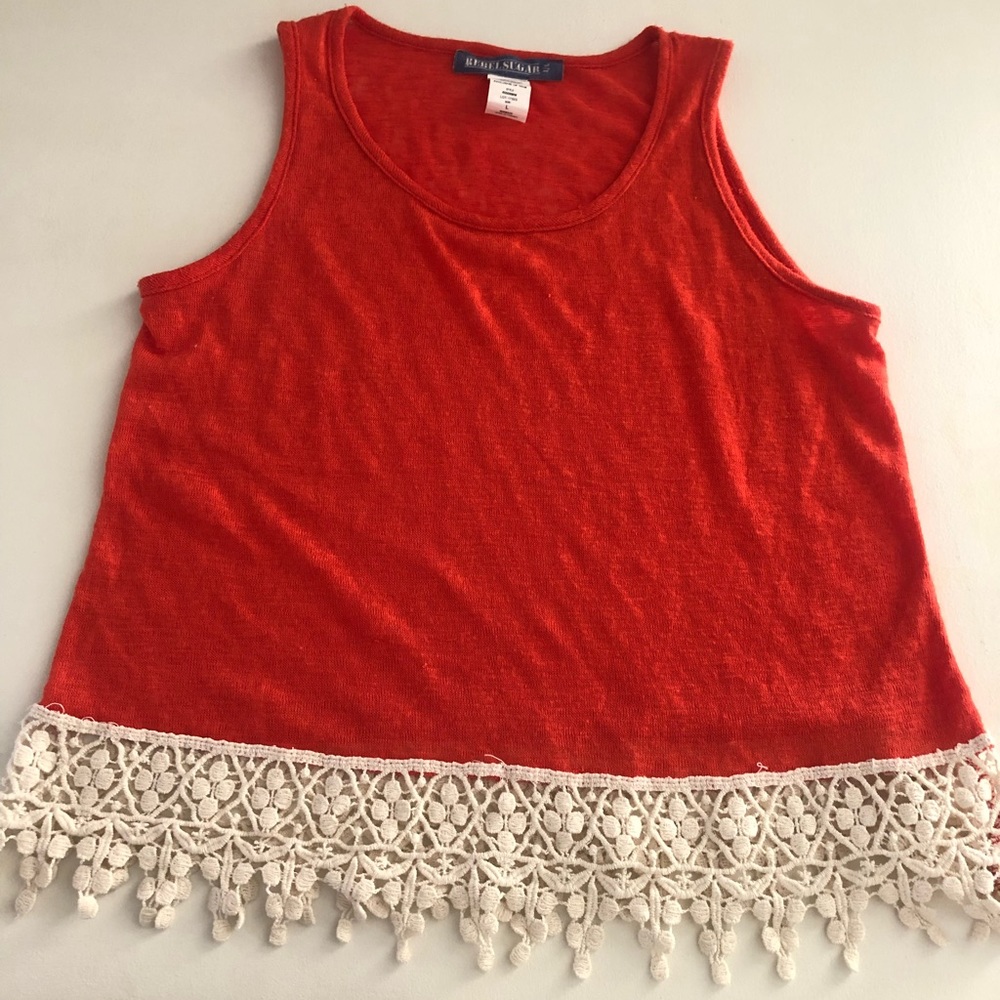 Rebel Sugar Women’s Size L Tunic Red Solid Polyester Crew Neck Sleeveless